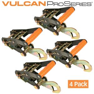 VULCAN Ratchet Buckle - Snap Hook Ratchets - 2 Inch Wide Handle - PROSeries - 4 Pack - 3,300 Pound Safe Working Load
