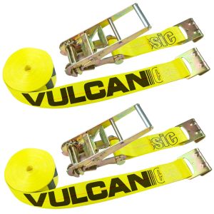 VULCAN Ratchet Strap with Flat Hooks - 3 Inch x 30 Foot - 2 Pack - Classic Yellow - 5,000 Pound Safe Working Load