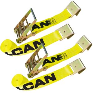 VULCAN Ratchet Strap with Flat Hooks - 4 Inch x 27 Foot - 2 Pack - Classic Yellow - 5,400 Pound Safe Working Load