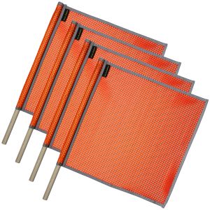 VULCAN Safety Flags With Border - Bright Orange - Mesh - Dowel - 18 Inch x 18 Inch - 4 Pack