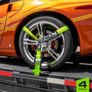VULCAN Car Tie Down with Snap Hooks - Lasso Style - 2 Inch x 96 Inch - 4 Pack - High-Viz - 3,300 Pound Safe Working Load