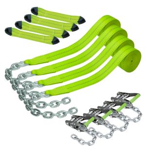 VULCAN 8-Point Vehicle Tie Down Kit with Chain Tails on Both Ends - Set of 4 - Reflective High-Viz