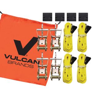 VULCAN Car Tie Down Kit - Adjustable Loop - Snap Hooks - Classic Yellow - Complete Kit Includes 4 Straps and 4 Ratchets