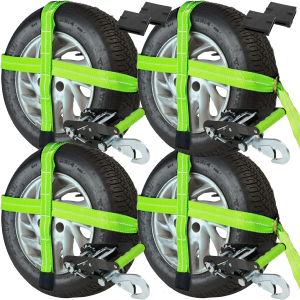 VULCAN Car Tie Downs - Snap Hook - Adjustable Loop - 4 Pack - High-Viz - 3,300 Pound Safe Working Load