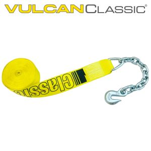 VULCAN Winch Strap with Chain Anchor - 3 Inch x 30 Foot - Classic Yellow - 5,000 Pound Safe Working Load