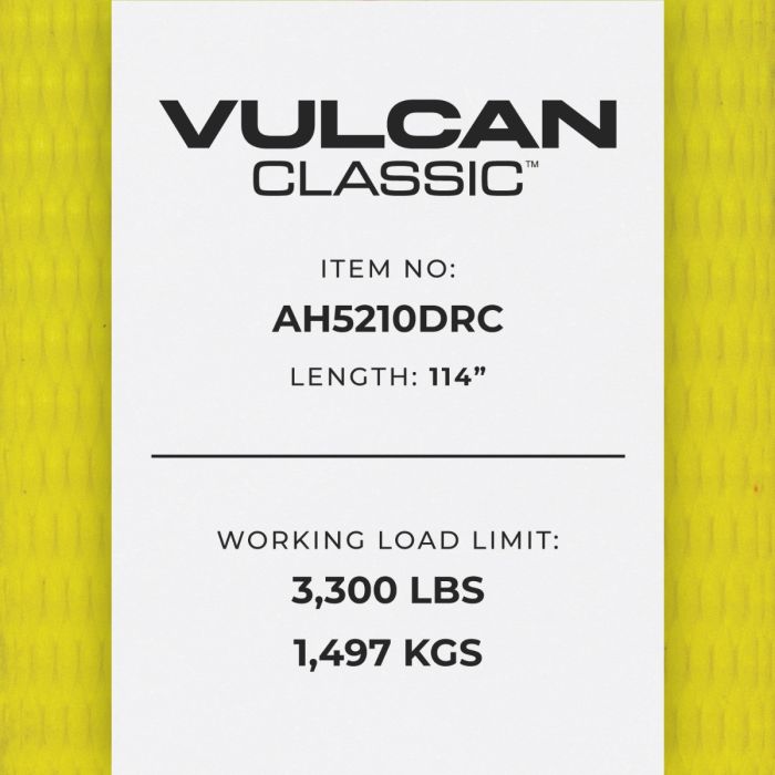 VULCAN Axle Tie Down Combo Strap with Snap Hook Ratchet - 2 Inch x 114 Inch  - 4 Pack - Classic Yellow - 3,300 Pound Safe Working Load