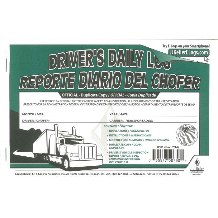 Bilingual Trucker's Daily Log Book - Single