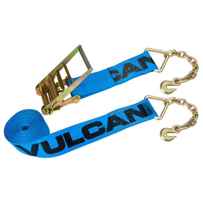 VULCAN Ratchet Strap with Chain Anchors - 4 Inch x 30 Foot - 6,600