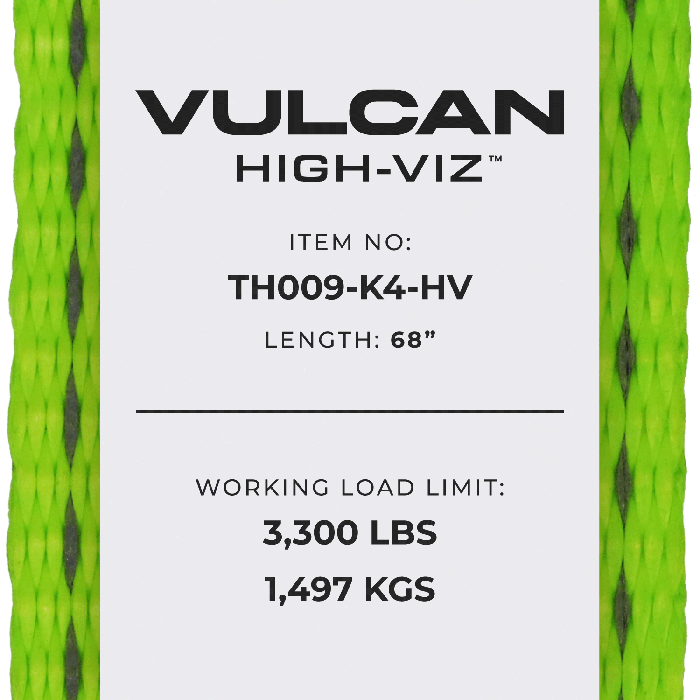 Vulcan Car Tie Down with Snap Hooks - Side Rail - 4 Pack - High-Viz - 3,300 Pound Safe Working Load