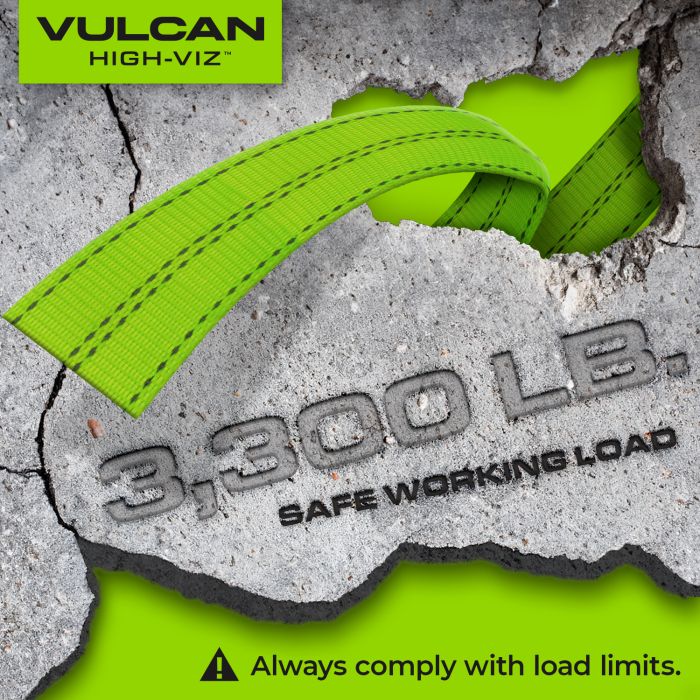 Vulcan Car Tie Down with Snap Hooks - Lasso Style - 2 Inch x 96 Inch, 4 Pack - High-Viz - 3,300 Pound Safe Working Load