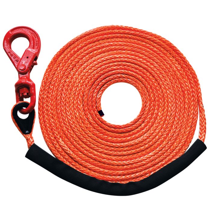 Vulcan Dyneema Synthetic Rope Winch Line - Locking Swivel Hook - 3/8 inch x 50 Foot - Orange - 16,400 Pound MBS - 4,100 Pound Safe Working Load