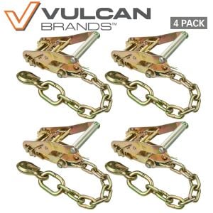 VULCAN Ratchet Buckle - 2 Inch Wide Handle - Chain Tail and Welded Grab Hook - 4 Pack - 3,300 Pound Safe Working Load