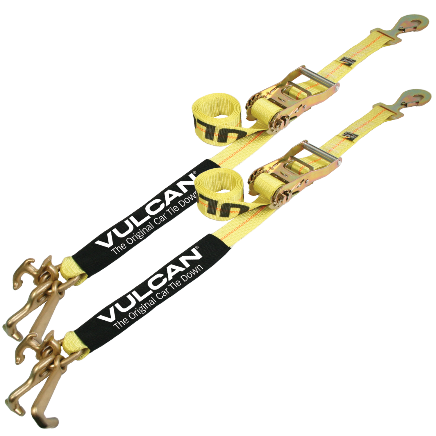 VULCAN Car Tie Down with RTJ Hook Cluster - Snap Hook - 96 Inch - 2 Pack -  Classic Yellow - 3,300 Pound Safe Working Load