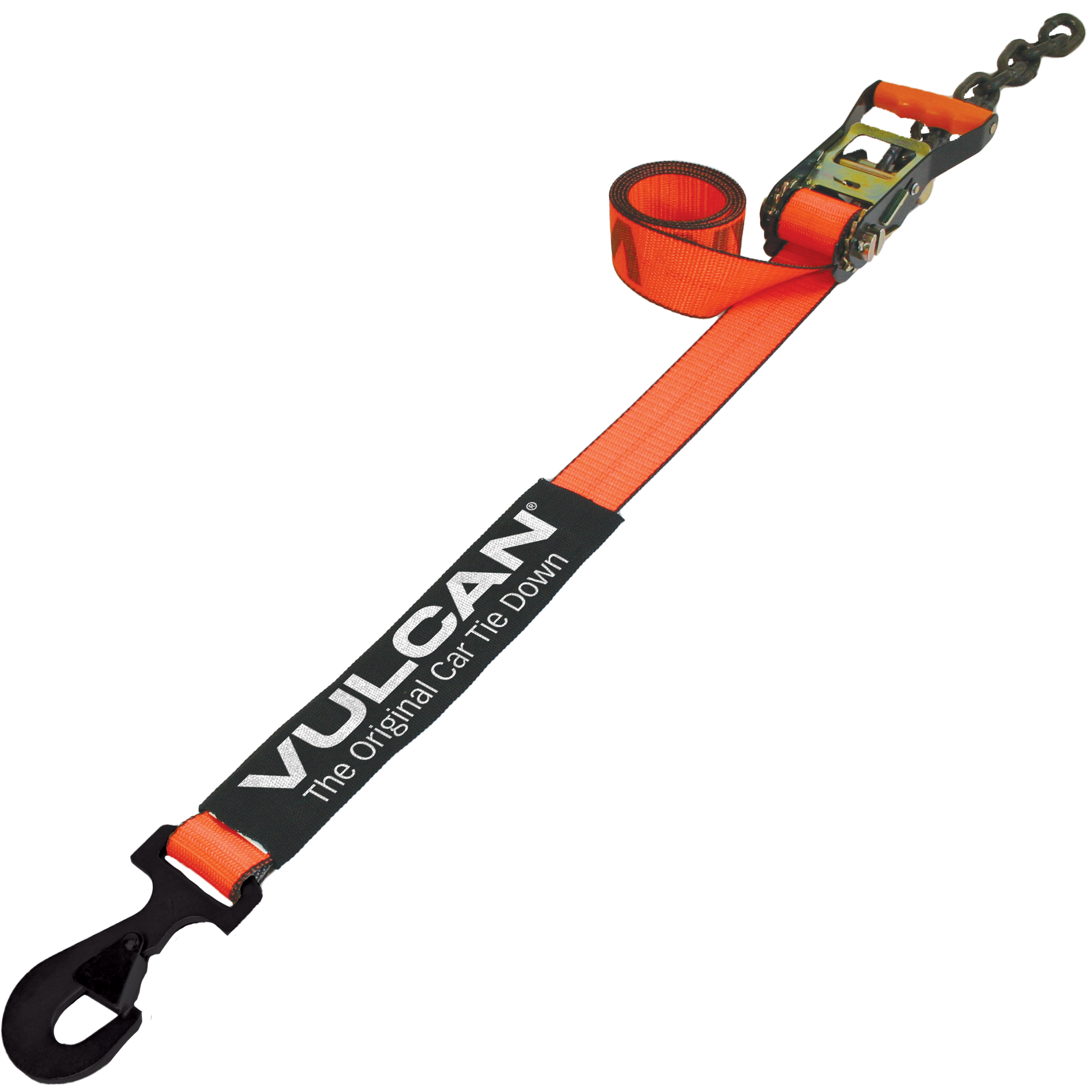 VULCAN Car Tie Down with Flat Chain Tail Ratchet - Snap Hook - 96 Inch -  3,300 Pound Safe Working Load