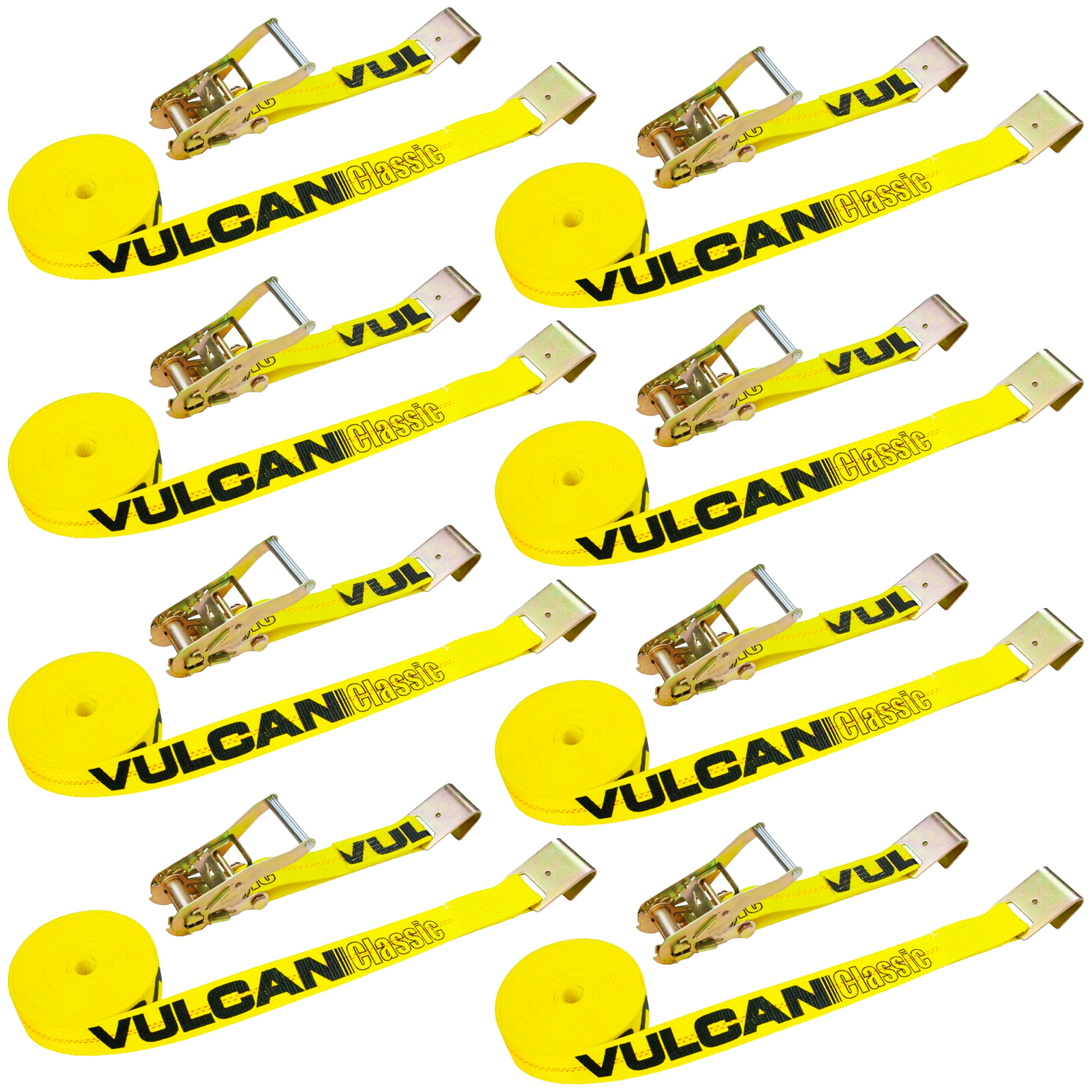 VULCAN Ratchet Strap with Flat Hooks - 2 Inch - 3,300 Pound Safe