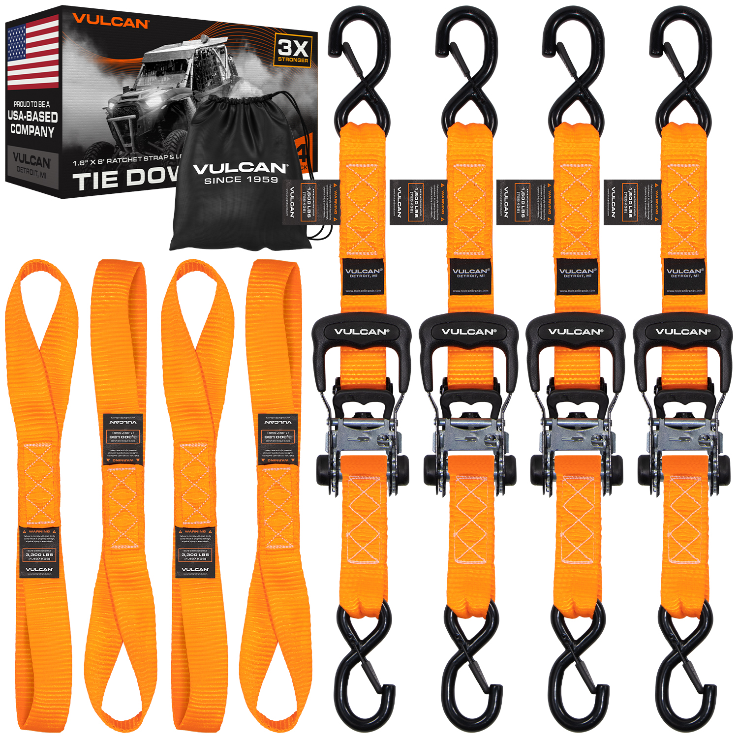 Vulcan Ratchet Strap Tie Down Kit 16 X 8 3x Stronger Than 1 Tie Downs Ratchets With 