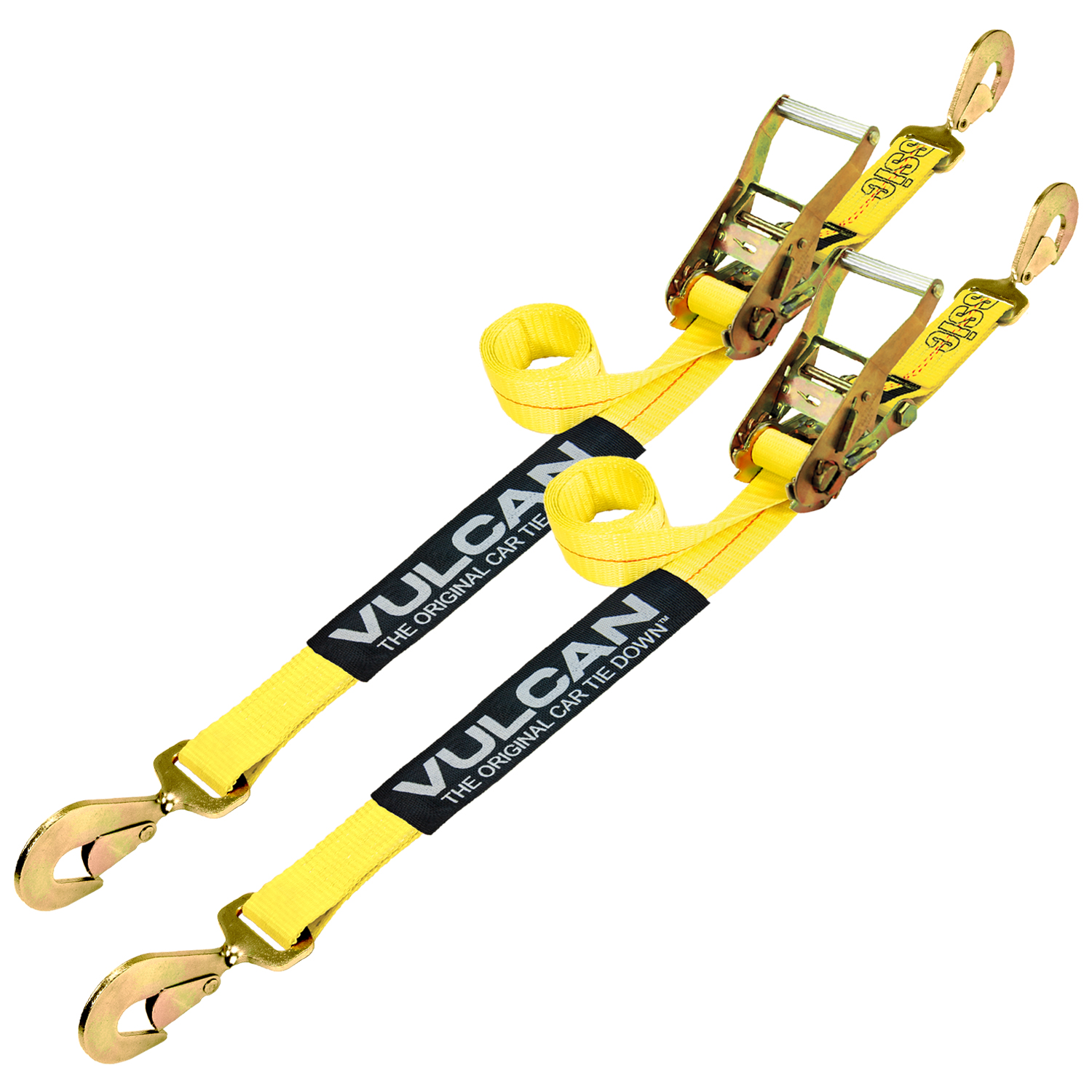 VULCAN Ratchet Strap with Wire Hooks 2 Inch x 30 Foot - 2 Pack - High Viz -  3,300 Pound Safe Working Load