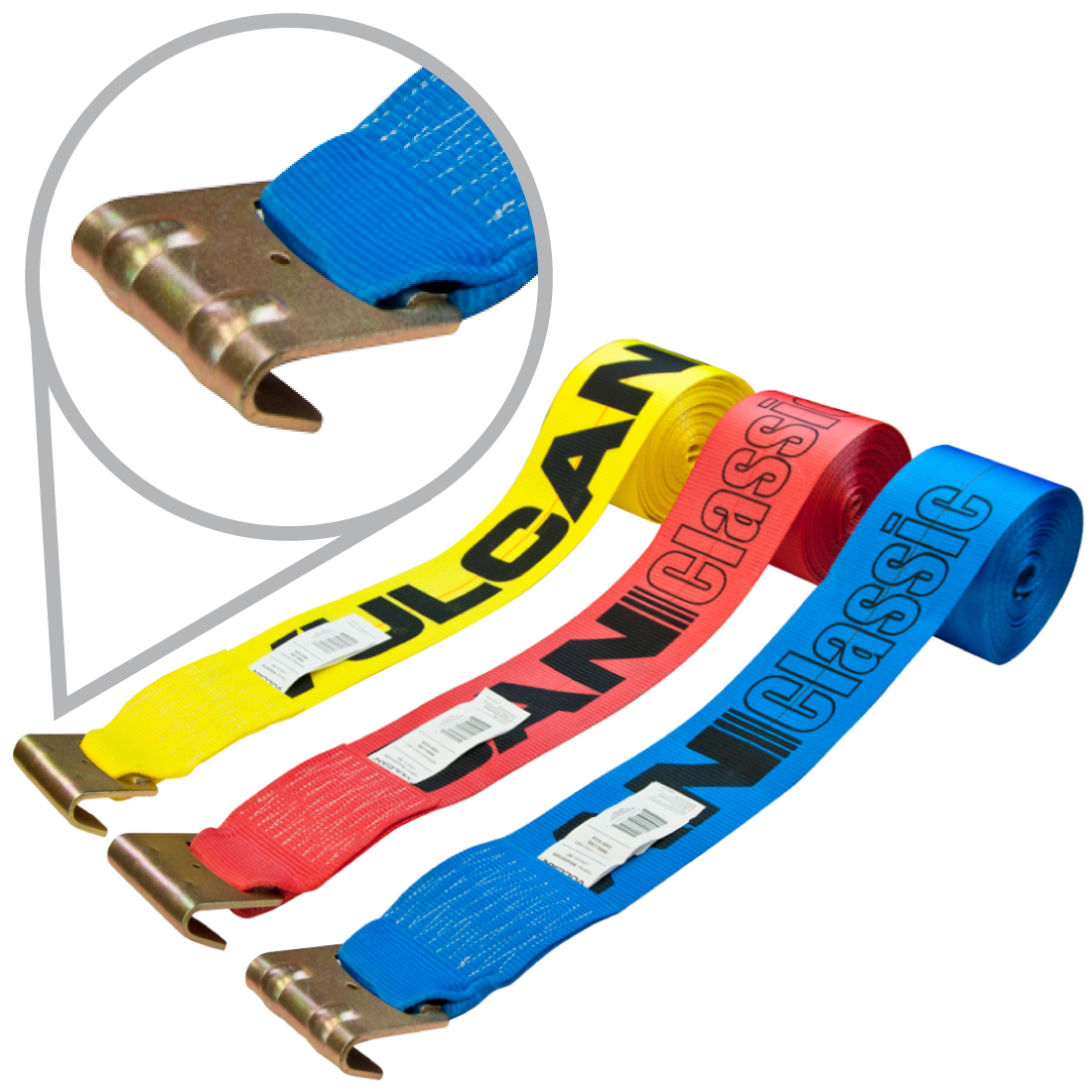 4 Winch Straps with Flat Hooks